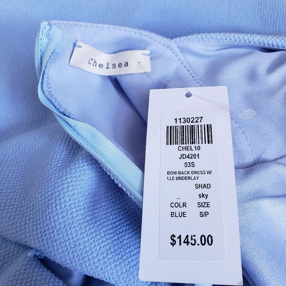 CHELSEA NWT Sky Blue Bow Back Dress with Tulle S - Picture 7 of 9